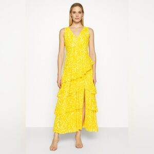 Lauren Ralph Lauren Yellow Floral Ruffle Maxi Dress Size 14P